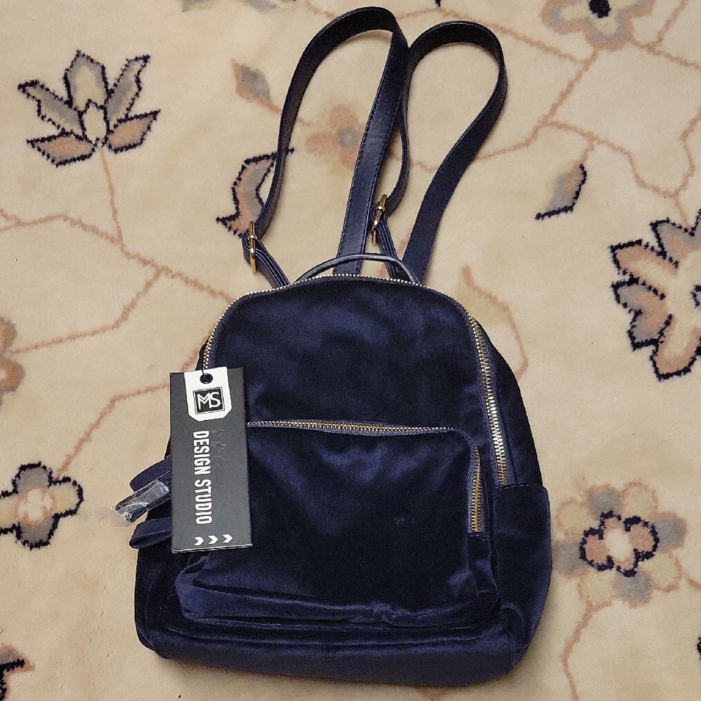 NWT MMS Design Studio Deep Blue Velvet Backpack Purse
